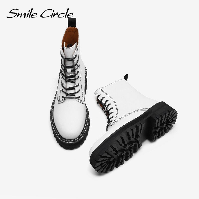 Smile Circle Ankle Boots Women Flats Platform shoes Fashion Round toe Comfortable Casual Short Boots Ladies