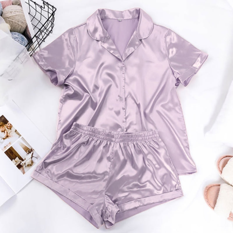 Suphis 5 Colors Satin Nightshirt With Shorts Nightwear Suit Silk Pyjama Short Sleeve Casual Pajama Sets Women Sleepwear Summer