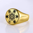 Dawapara Metatron Cube Ring for Men Women Stainless Steel Angel Seal Archangel Metatron Sacred Geometry Ring Protection Amulet