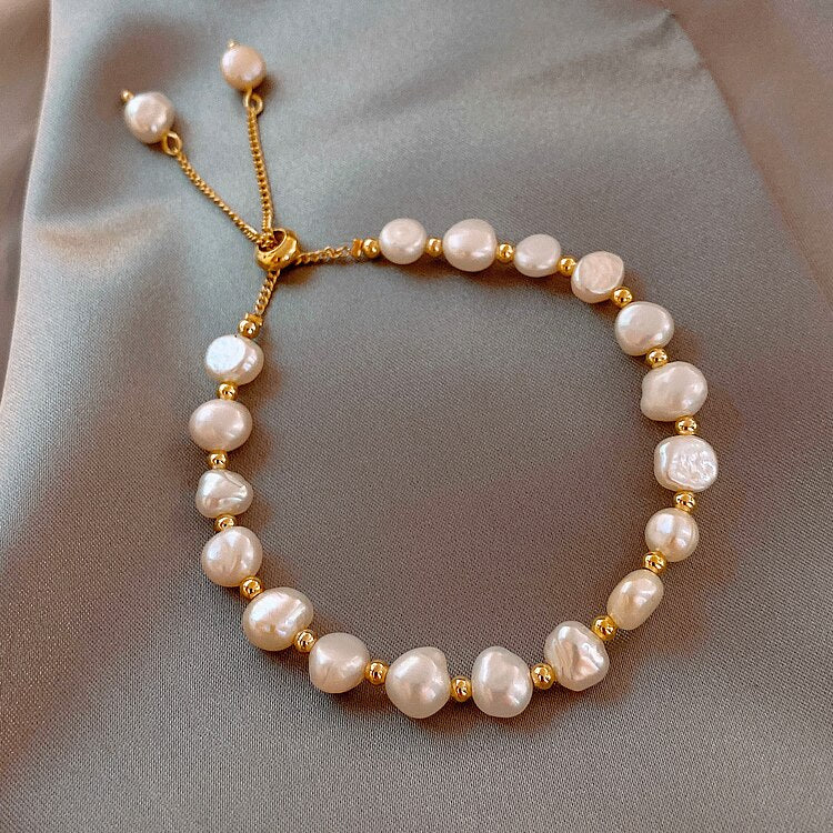 2020 Korean new design fashion jewelry high quality natural baroque freshwater pearl beads adjustable elegant female bracelet