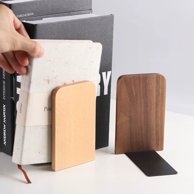 Sharkbang 2pcs/Pair Walnut Solid Wood Book Holder Shelf Desk Books Storage Organizer Bookends School Stationery Supplies