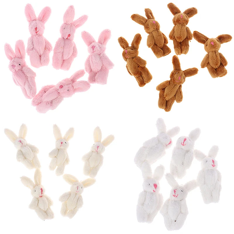 5pcs 6cm Soft Mini Joint Rabbit Pendant Plush Bunny For Key Chain Bouquet Toy Doll DIY Ornaments Gifts 4colors