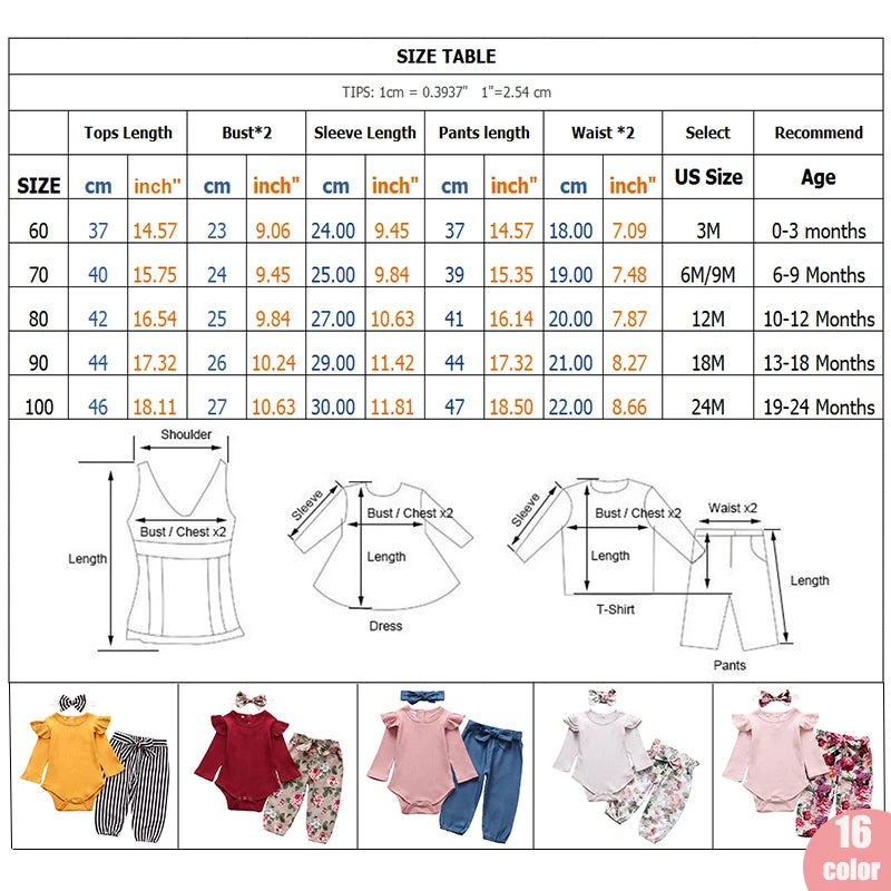 Newborn Baby Girl Clothes Set Fashion Autumn Toddler Outfit Solid Color Romper Pants Headband Little New born Infant Clothing