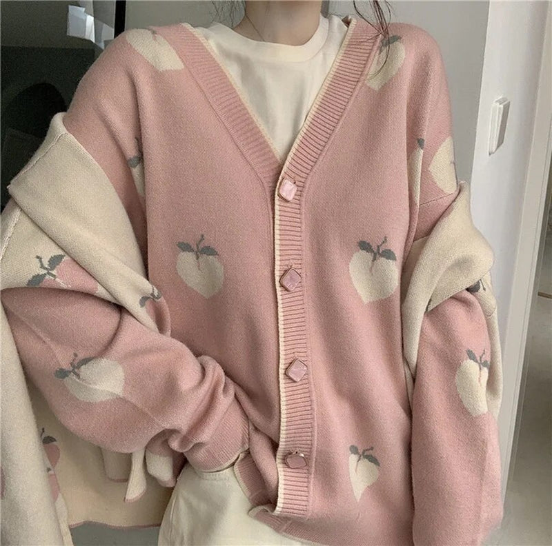 Neploe Sweater Cardigan Cute Pink Sweaters Women Peach Cardigans Knit Oversized Tops 2023 Korean Autumn Long Sleeve Pull Femme