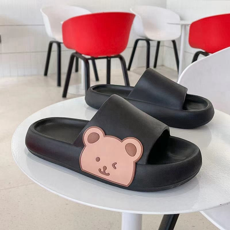 REAVE CAT New 2022 Women Slippers Open Toe 2cm Heels Cute Cartoon Bear Stylish Soft Comfort Non-Slip Bathroom Summer A3769