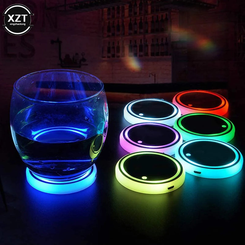 Car LED Cup Holder Light Mats Car Coasters Bottle Atmosphere Light Constellation Backlight Lamp LED Cup 7 Colors Holder Pads