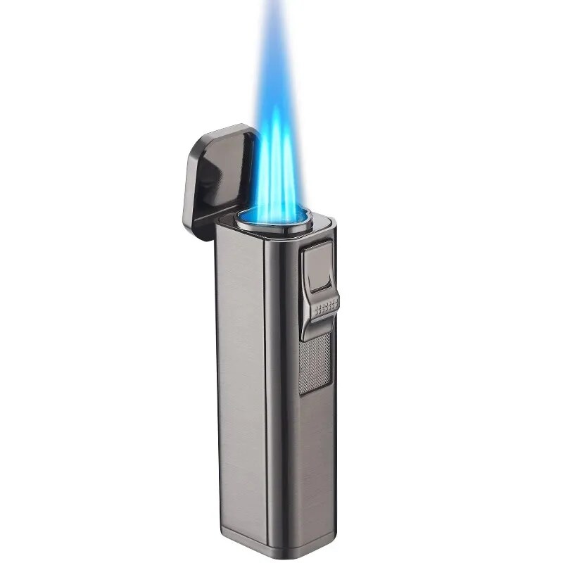 Metal Triple Torch Jet Lighter Turbo Cigar Pipe Lighter With Cigar Cutter Butane Gas Windproof  Lighter Cigarette Christmas Gift