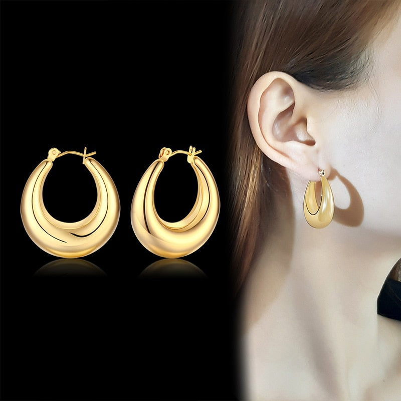 Vnox Chic Geometric Shape Women Big Hoop Earrings Hollow Metal Stainless Steel Round Ear Jewelry Anti Allergy Party Accessory