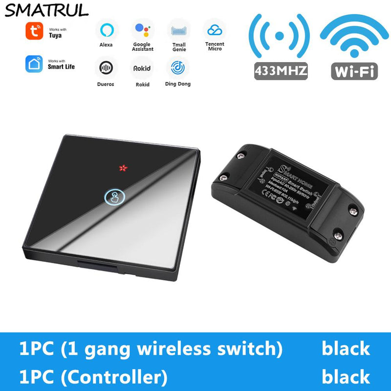 SMATRUL Tuya Smart App WiFi Touch Switch Light Wall Panel RF 433Mhz Remote DIY Relay Breaker Module Home Google Alexa 220V