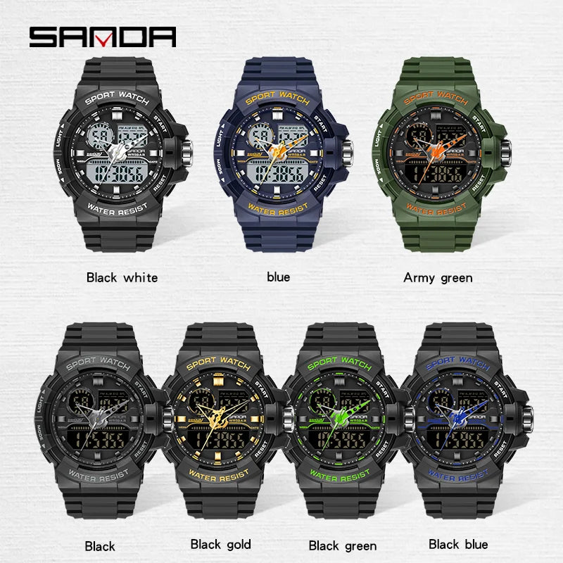 SANDA Waterproof Sports Watch Men's Clock LED Digital Quartz Watch Top Brand Luxury Men G style Luminous Watch Relogio Masculino