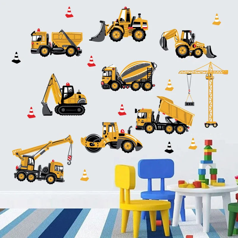 Cartoon Tractor Wall Stickers DIY Transport Cars Wall Art Decal Decoration for Kids Rooms Boys Girls Children Bedroom Home Decor