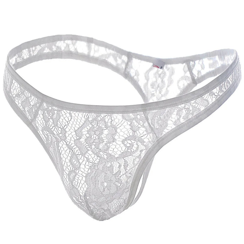 Hollow Out Lace Men Sexy Transparent Thong Underwear See Through Sissy Personalized Jockstrap Man Underpant Erotic Pouch