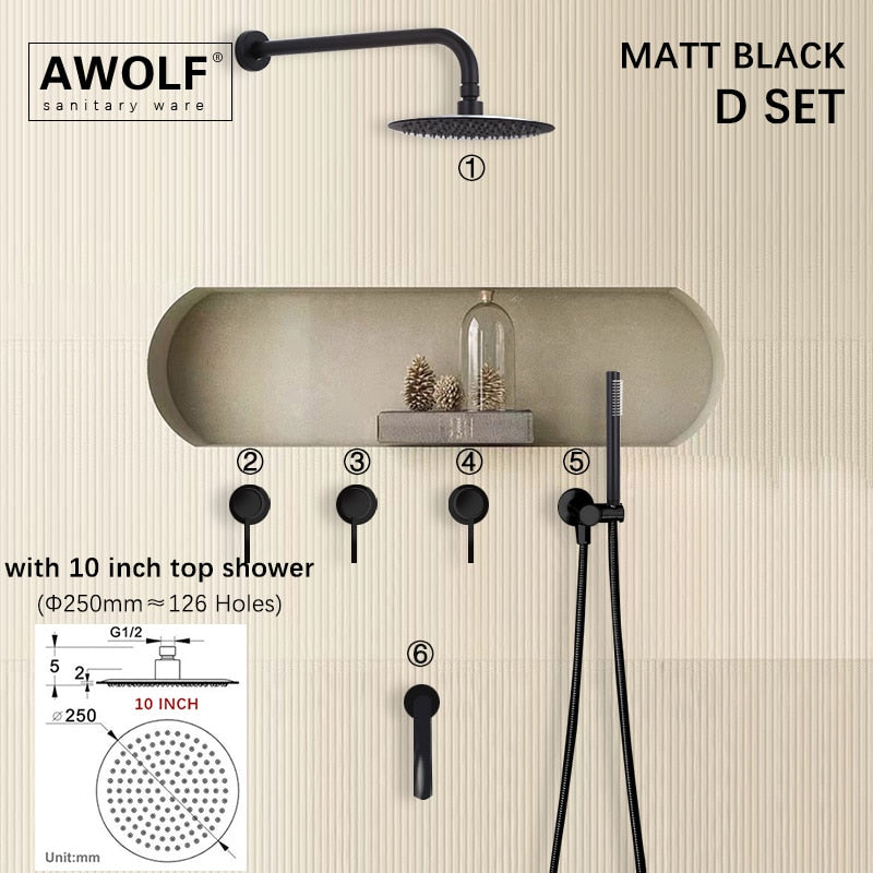 Bathroom Shower Set Brushed Rose Gold Simplicity Solid Brass Shower Faucet Shower Bath Mixer Tap Black And Chrome Color AH3023