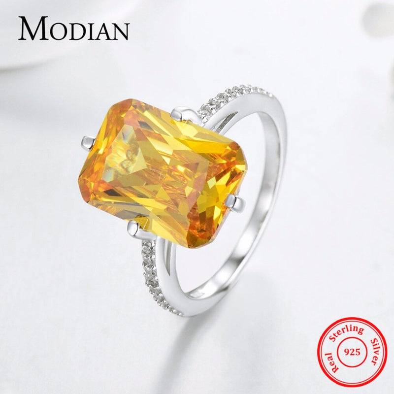 Modian Hot 100% 925 Sterling Silver Yellow Dazzling CZ Ring For Women Engagement Luxury Anniversary Finger Jewelry Bague Anel