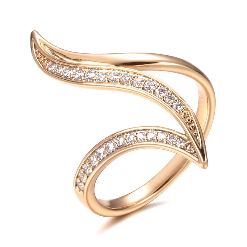 Kinel New Fine Hyperbole Curve Women Rings White Round Micro Wax Inlay Natural Zircon 585 Rose Gold Fashion Jewelry Unique Ring