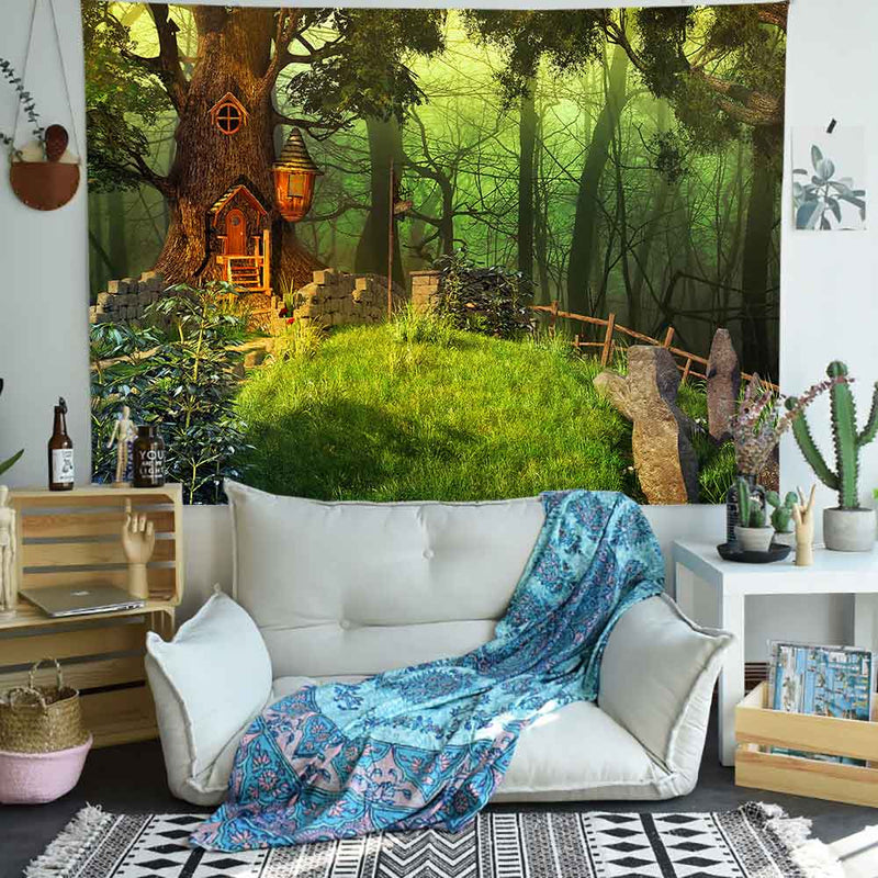 Simsant Psychedelic Forest Tapestry Mushroom Castle Fairy Tale Wall Hanging Tapestries for Living Room Bedroom Home Dorm Decor