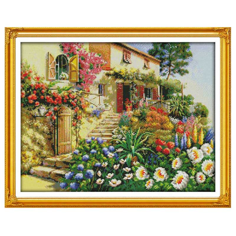 Leisurely Cabin House Scenery Patterns Counted 11CT 14CT Cross Stitch Sets DIY Cross-stitch Kit Embroidery Needlework Home Decor