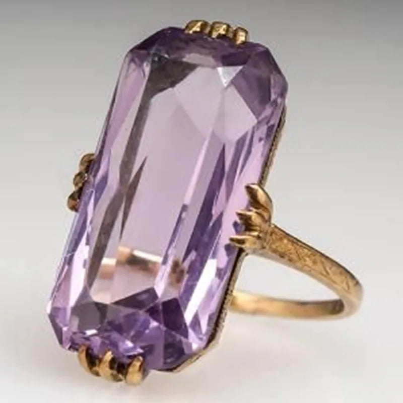Vintage Gold Color Purple AAA Princess Cut Oval Crystal Zircon Stone Women Ring Wedding Engage Party Rings Jewelry Gift Anillos