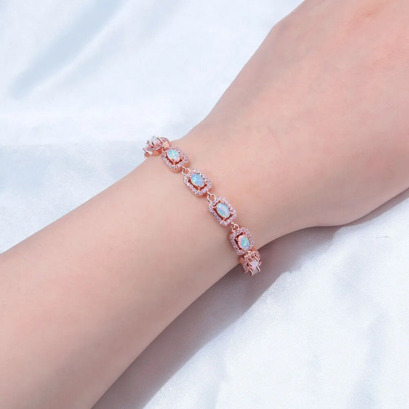 CiNily Created Pink Fire Opal Bracelets with White Zircon Rose Gold Color Bracelet for Women Lover Girlfriend Fashion Jewelrys