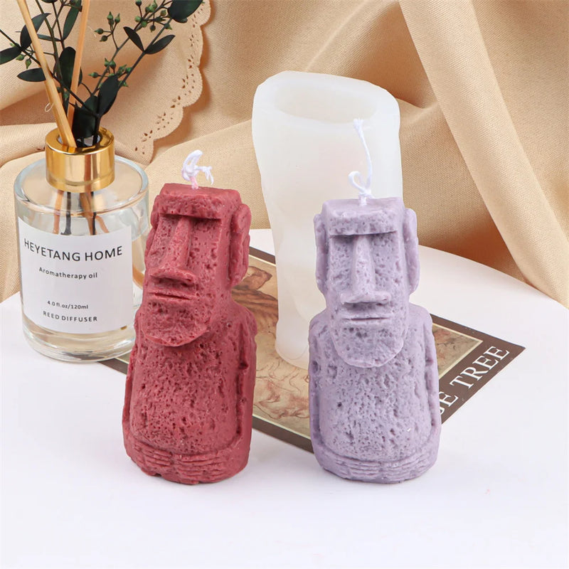 Hot Big Nose Stone Man Candle Silicone Mold Easter Island Moai Statue Crafts Abstract Carving Upper Body Epoxy Resin Mould