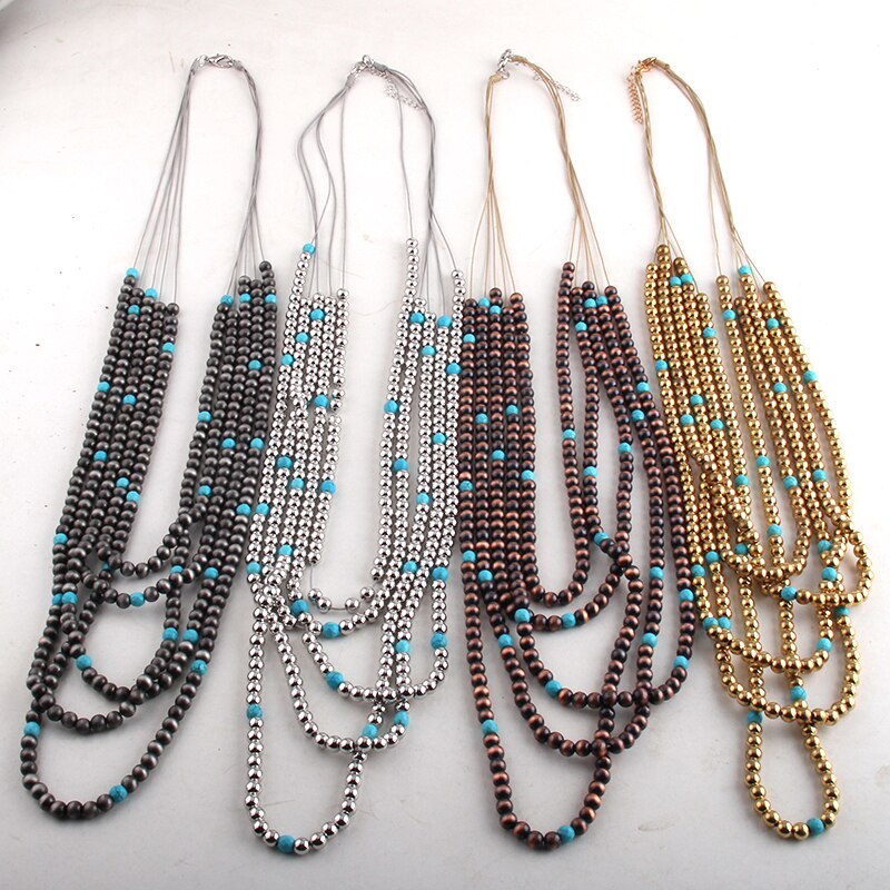 RH Fashion Bohemian Jewelry CCB Beads Layered Multi Strand Necklaces Women Boho Necklace Gift