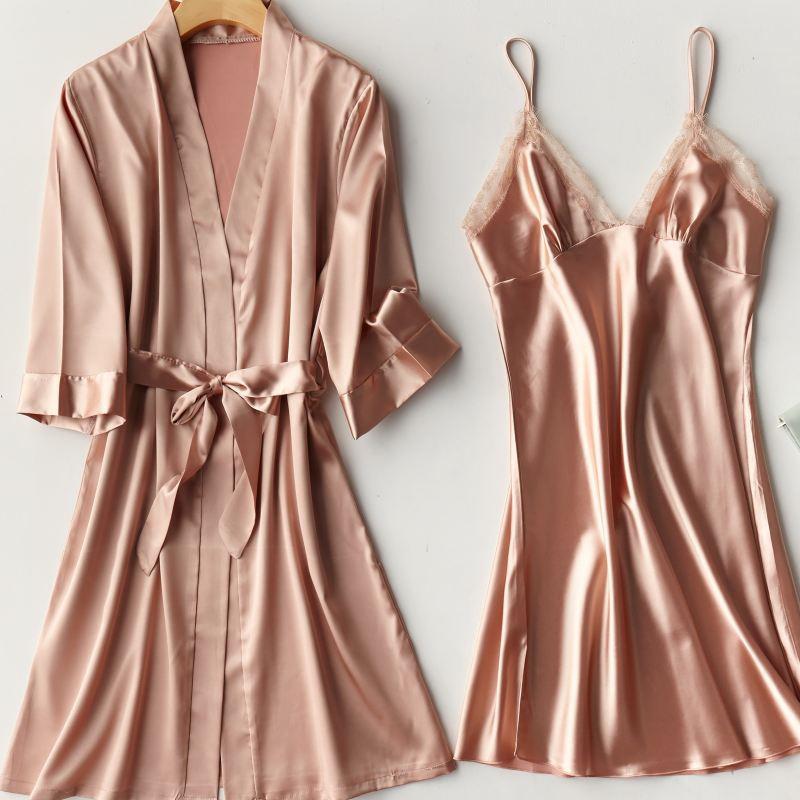 Satin Bride Bridesmaid Wedding Robe Women Soft Homewear 2PCS Sleepwear Summer New Nightdress Silky Intimate Lingerie Nightwear