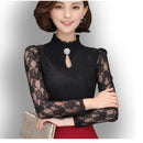 2021 Spring Autumn Women Long Sleeve Lace Floral Blouse Shirts Crochet Lace Elegant Blouse Casual Slim Tops Office Shirts