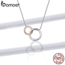 bamoer Double Circle Chain Necklace for Women Rose Gold Color 925 Sterling Silver Miss &amp; Love Wedding Fine Jewelry BSN159