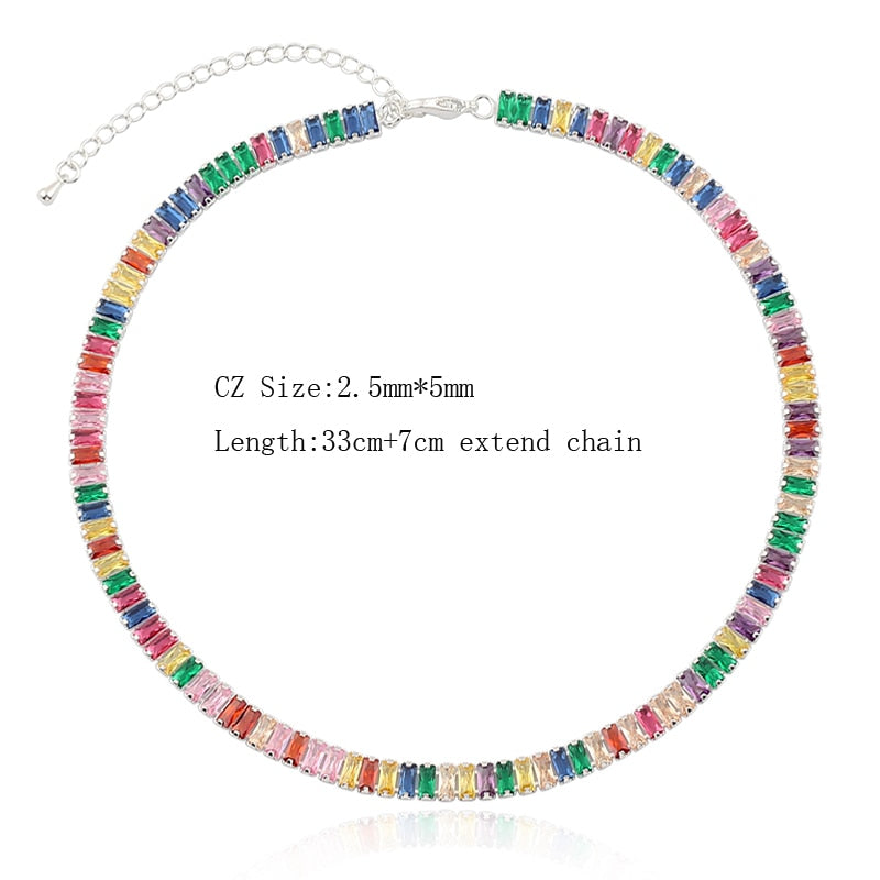 Sexy Short Sparking Rainbow Tennis Chain Chocker Necklace With AAA+ CZ Fashion Personality Women Collar Jewellery bijoux femme