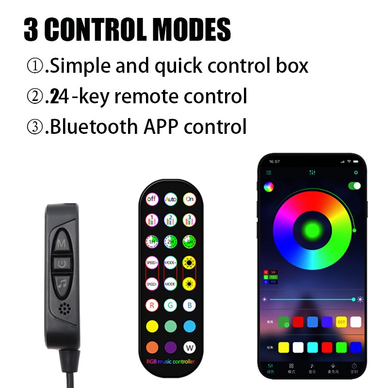 NEW LED Car Foot Light Ambient Lamp USB App Remote Box Control Multiple Modes Automotive Interior Decorative Lights