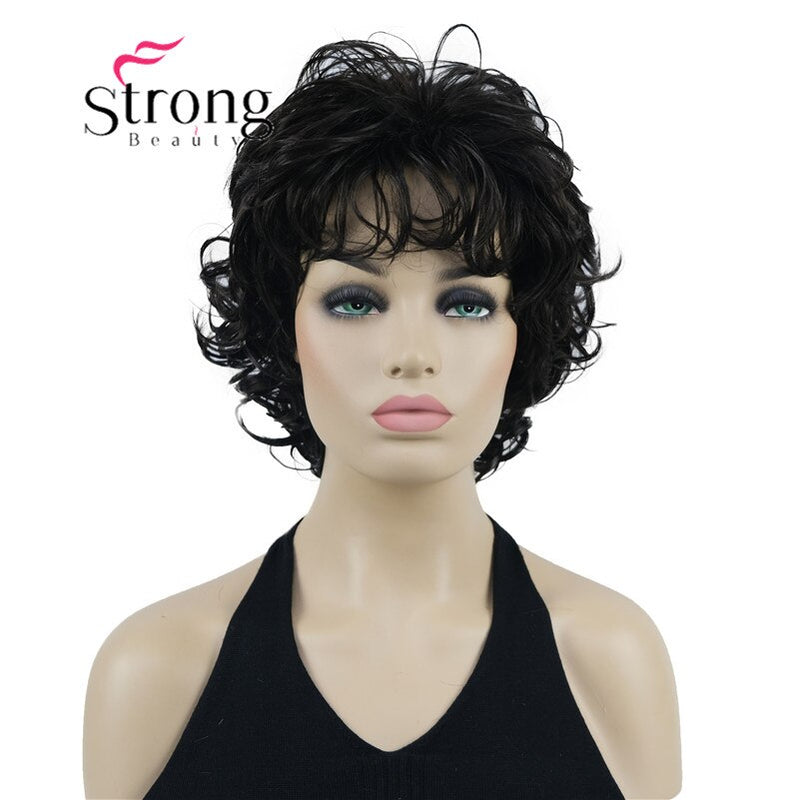 StrongBeauty Short Wig Soft Tousled Curls Blonde Highlights Full Synthetic Wigs COLOUR CHOICES