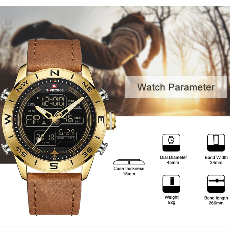 NAVIFORCE Sport Watches for Men Top Brand Luxury Military Leather Men&