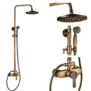 Antique Brass Shower Faucets Set 8'' Rainfall Shower Head Brass Handshower Dual Handle Mixer Tap Rotation Bath Shower Faucet