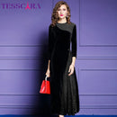 TESSCARA Women Autumn Elegant Velvet Dress Festa Female Event Party Robe High Quality Mesh Designer Vintage Cocktail Vestidos