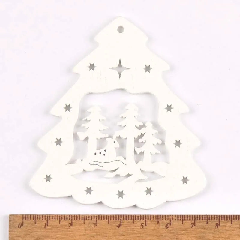 5pcs+1m hemp rope Christmas Tree Ornament Wooden Hanging Pendants Christmas tree snow angel Star Christmas Decorations for Home