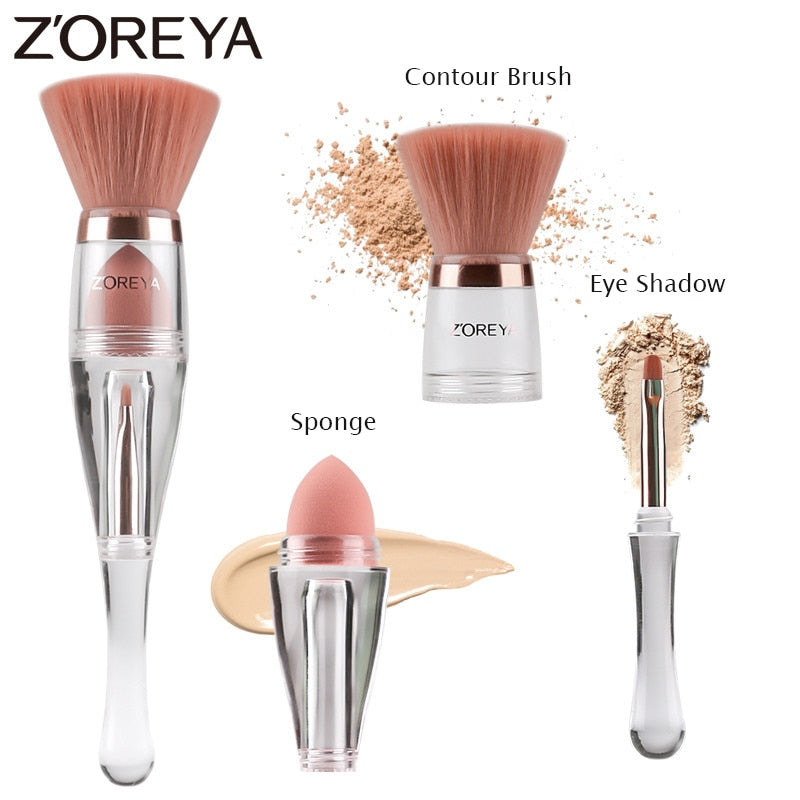 Zoreya Travel 3in1 Make Up Soft Multipurpose Portable Makeup Brush Angled Sponge Brow Eye Shadow Powder Paint Brushes Cosmetic