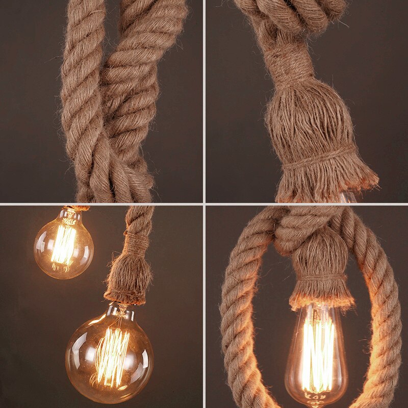 Hemp Rope Pendant Lights Vintage Retro Hanging Lamp E27 AC 85-265V Industrial Decor Home Restaurant Pendant Lamp Edison Hanglamp