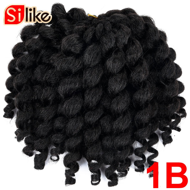 Silike 8inch Synthetic Ombre Jumpy Wand Curl Crochet Braids 22 Roots Jamaican Bounce Curl Crochet Hair Extension for Black Women
