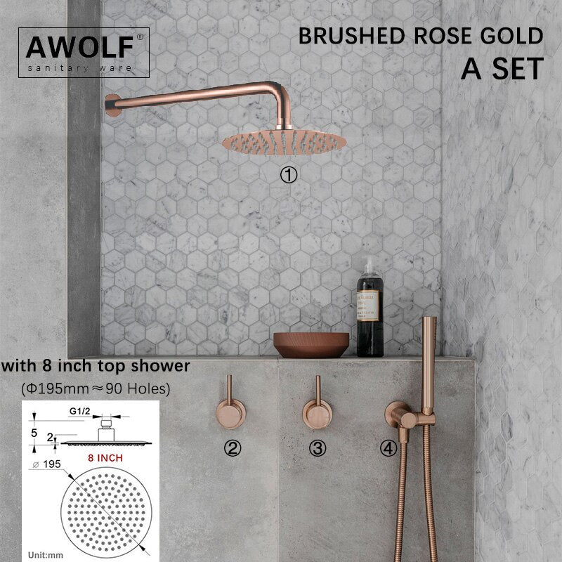 Bathroom Shower Set Brushed Rose Gold Simplicity Solid Brass Shower Faucet Shower Bath Mixer Tap Black And Chrome Color AH3023