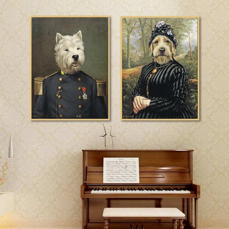 Retro Pet Animals Dog Head Posters Animal Wall Art Canvas Oil Painting Print Picture for Living Room Nordic Home Prints Decora