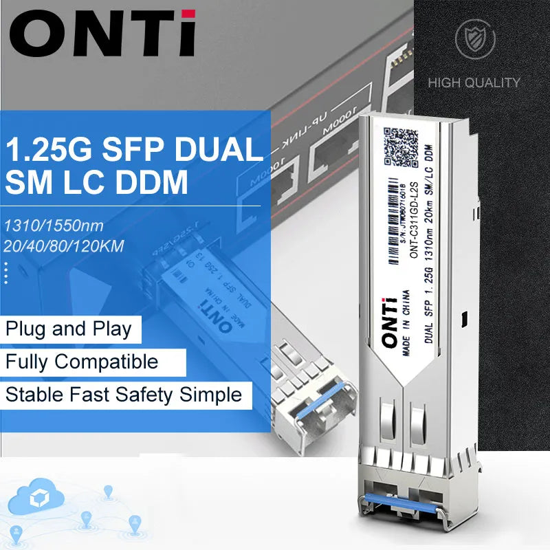 ONTi 1000Mbps Gbic Single Mode duplex SFP Module 2 LC Compatible Cisco/Mikrotik switch SM Fiber Optic module 20/40/80/120KM