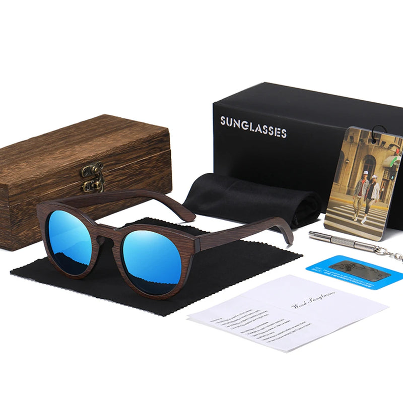 GM Brand Desgin Spring New Style 100% Bamboo Polarized Sunglasses Men Women Fashion Glasses UV400 Wooden Square Box