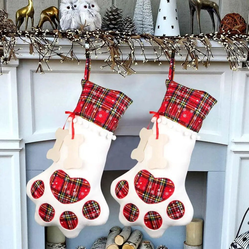 OurWarm Large Christmas Stocking Santa Claus Sock Plaid Burlap Gift Holder Christmas Tree Decoration New Year Gift Candy Bags