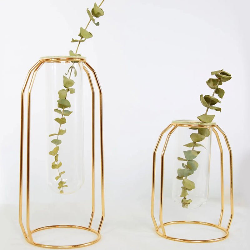 Nordic Golden Iron Line Vase Hydroponic Plant Flower Vase Geometric Art Decor Metal Plant Holder Garden Modern Home Decoration