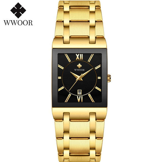 WWOOR Ladies Watch Top Brand Japanese Quartz Watches Square Black Gold Watch Stainless Steel Waterproof Fashion Women Wristwatch