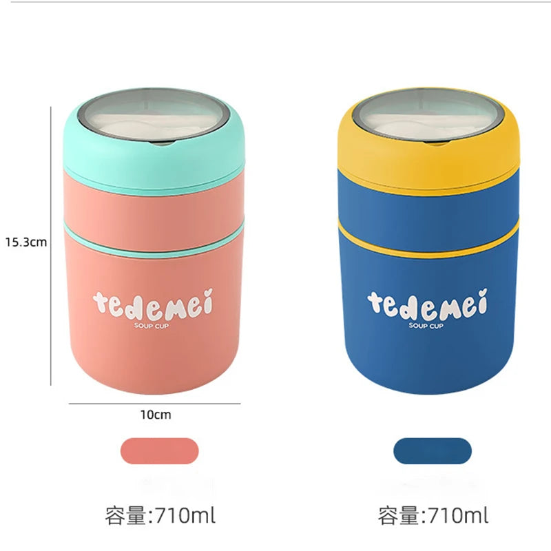 710ML Stainless Steel Lunch Box Drinking Cup With Spoon Food Thermal Jar Insulated Soup Thermos Containers Thermische lunchbox