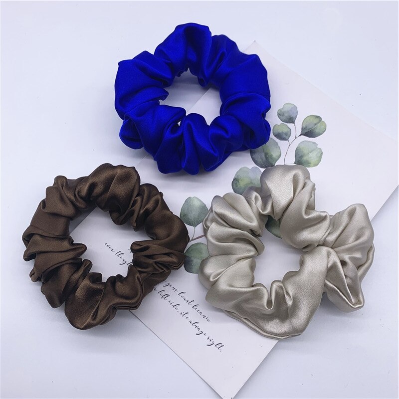 100% Pure Silk Hair Scrunchie Width 3.5cm Hair Ties Band Girls Ponytail Holder Luxurious Colors Sold by one pack of 3pcs