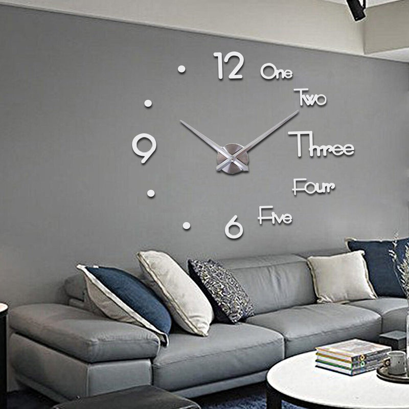 New 3D DIY Large Wall Clock Modern Design Wall Sticker Clock Silent Home Decor Living Room Acrylic Mirror Nordic Wall Clock