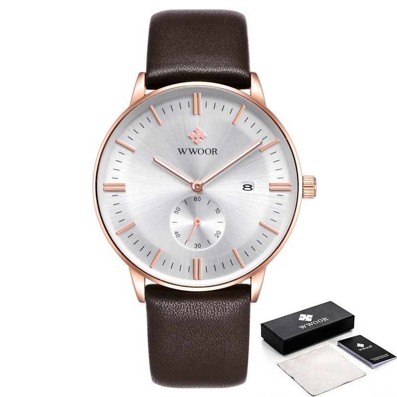 2022 Famous Brand WWOOR Watch Men Luxury Casual Quartz Watches For Men Sports Business Leather Wrist Watch Men Relogio Masculino