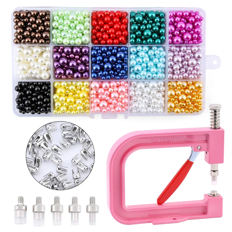 Pearl Setting Machine and Hand Press Pearl Setting Tools, Beads Rivet Fixing Machine with Pearl Beads Screw Heads for DIY Crafts